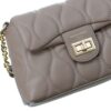 Stylish Quilted Handbag by David Jones Close-up of a taupe quilted handbag featuring a gold clasp and chain strap, showcasing elegant design details.