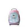 A colorful backpack featuring the phrase "believe in magic" and playful polka dots, ideal for children.