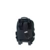 A black rolling backpack featuring wheels and adjustable shoulder straps, designed for convenience and easy transport.