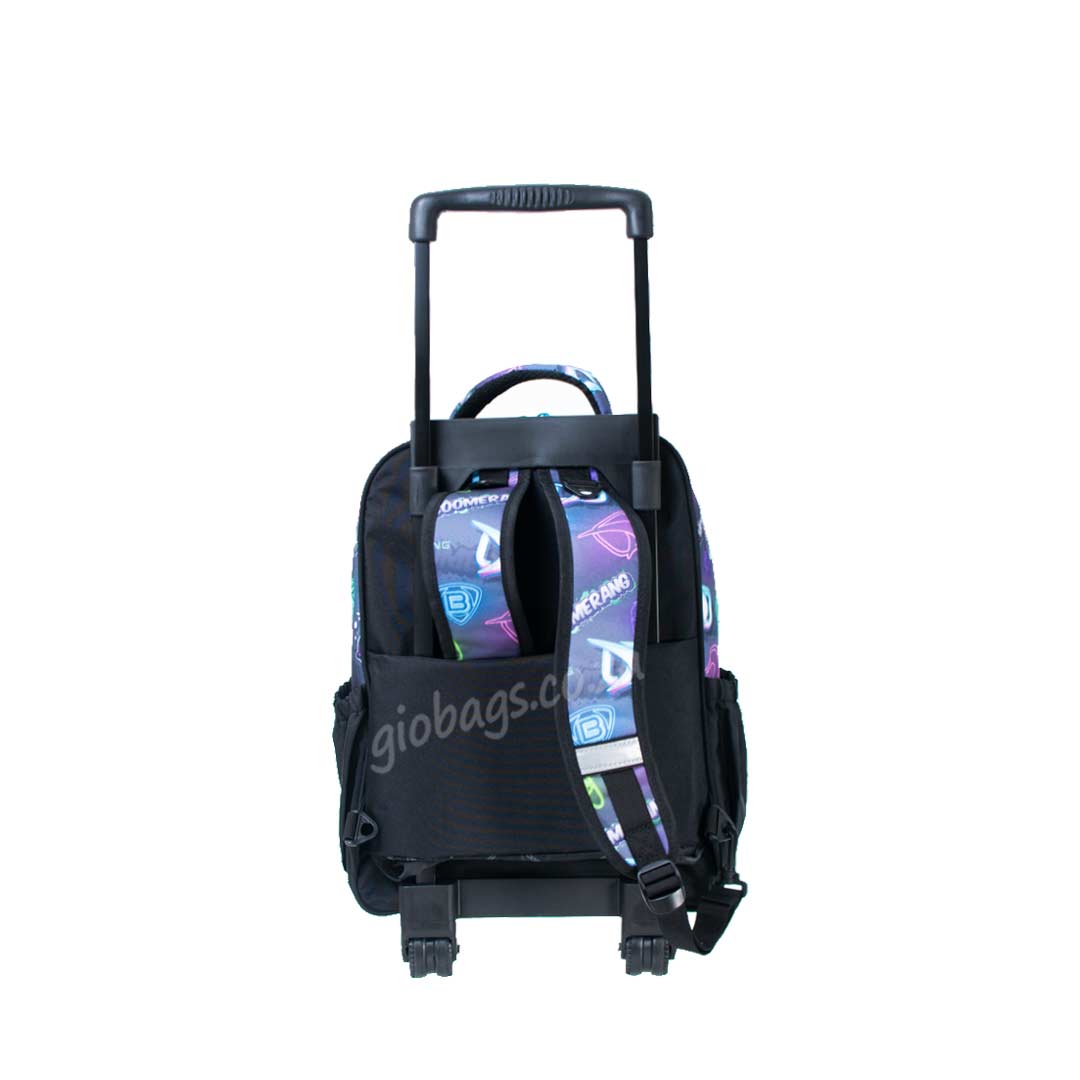 Boomerang Small School Trolley Bag rolling backpack featuring a retractable handle and side pocket, ideal for school.
