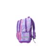 A side view of a vibrant backpack featuring a fun graphic design, multiple zippers, and a glittery accent.