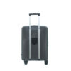 A rear image of sleek travelmate hard shell suitcase L-355 with a retractable handle and four wheels, and a cupholder perfect for travel