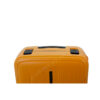 Top view of a stylish YELLOW Travelmate Large Hard Shell Suitcase | L-355 showcasing the handle and lock mechanism.