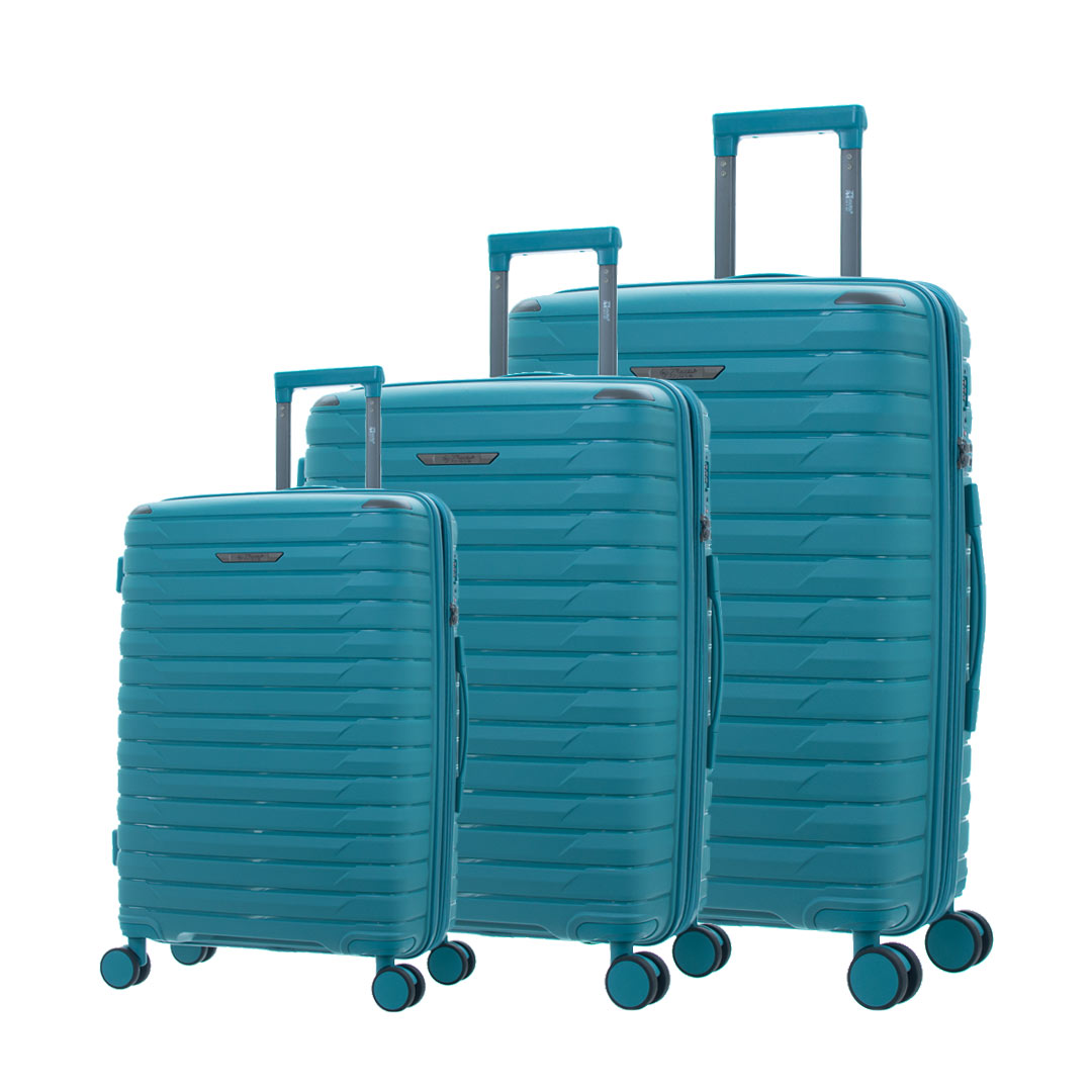 Travelmate 3 Piece Luggage Set L-356 in a teal color set on a white back ground
