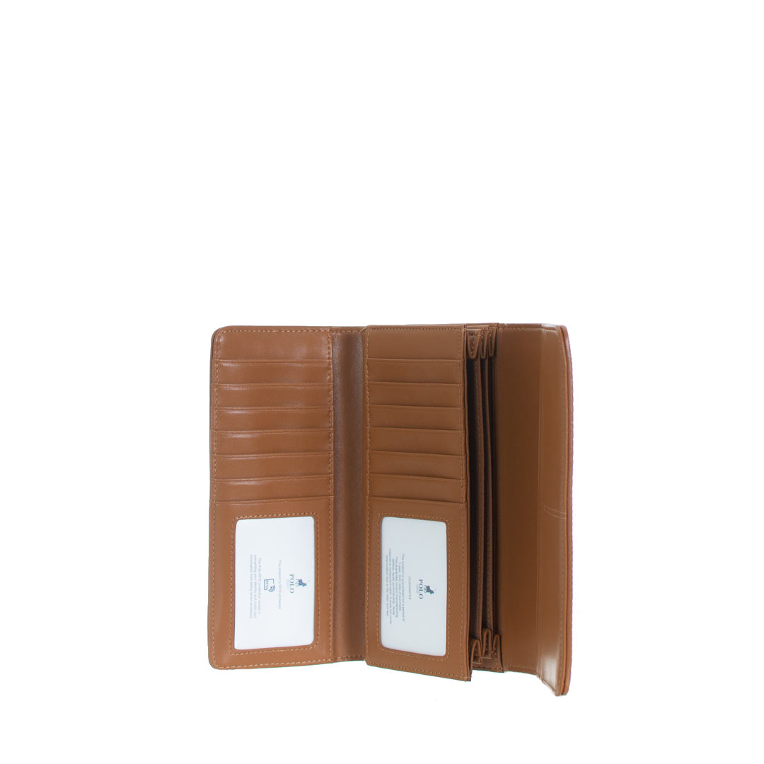 Open POLO Iconic ladies purse showing card slots and two clear ID windows